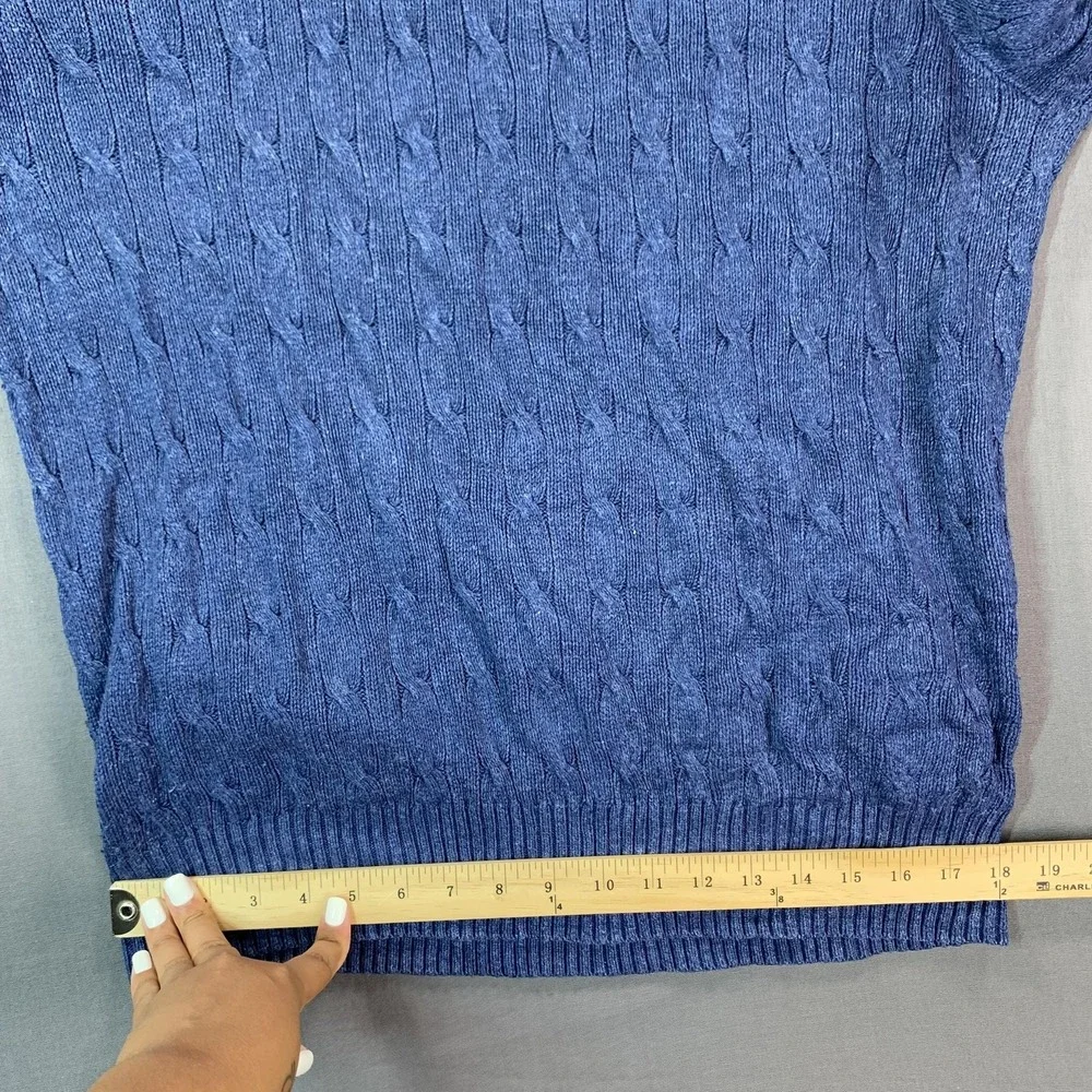 Polo By Ralph Lauren Sweater Mens XL Blue 100% Silk Cable Knit Crewneck Pullover
